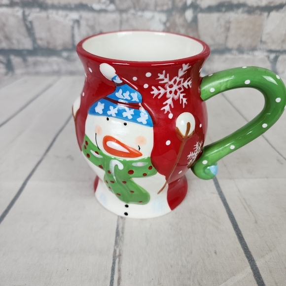 Pier 1 Imports Jolly Holiday Snowman 3D Mug Red Green Handpainted 16oz - Picture 9 of 15